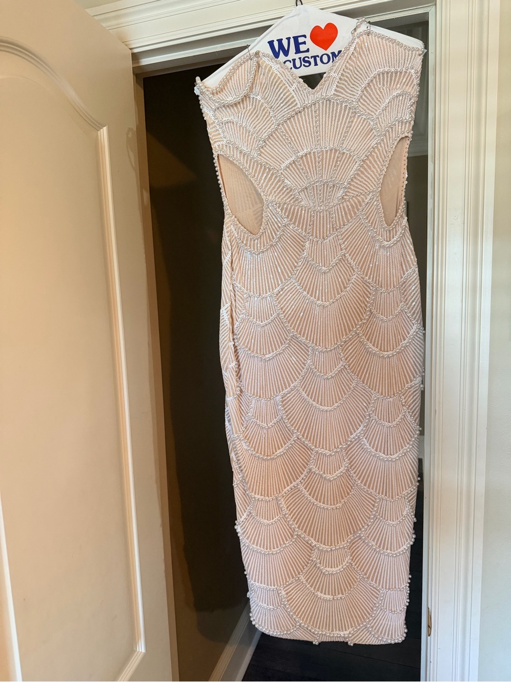 Embellished Blush Midi Dress with Cutouts